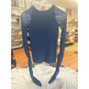 Free People Intimately Dark Teal Navy Long Mesh Sheer Sleeve Womens Size XS EUC